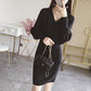 Autumn and Winter Mid-length Sweater Fashion V-neck Jacket Bat Sleeve Young Women Knitted Skirt