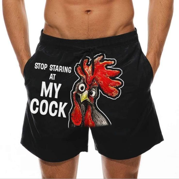 Men's Beach Shorts Fun 3D Chicken Head Print Swimming Trunks Spoof Pattern Shorts