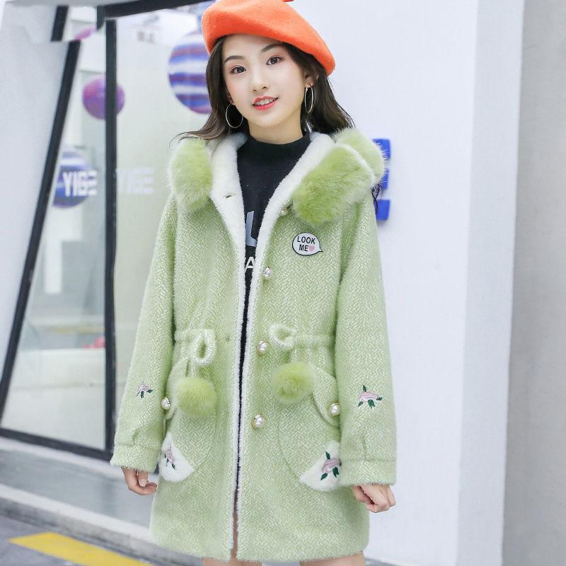 Girls' Warm and Windproof Jacket Mink Velvet Coat Korean Mid-length and Velvet Thick Winter Clothes