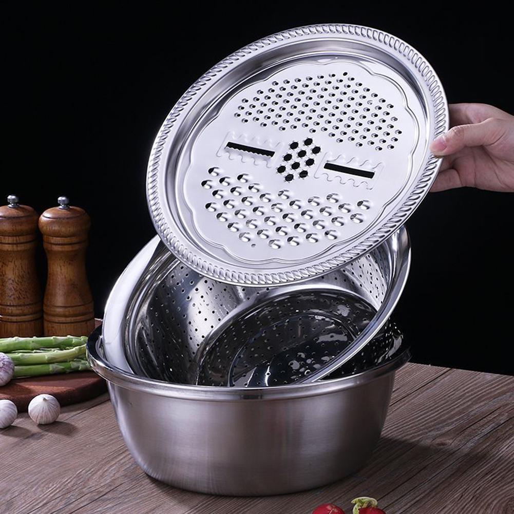 3PCS/Set Kitchen Graters Cheese Grater with Stainless Steel Drain Basin for Vegetables Fruits Salad