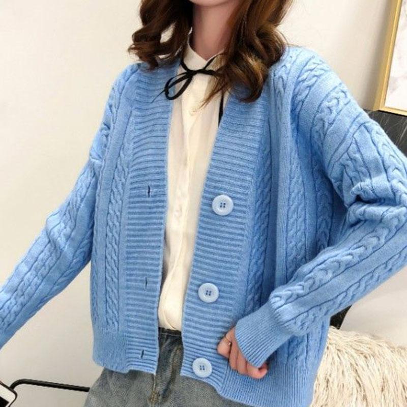 Spring and Autumn Knitted Cardigan Sweater College Style Short Loose Top Fashion Simple Female Jacket