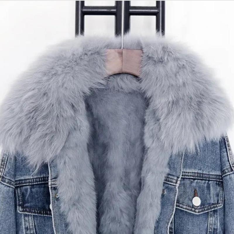Large Fur Collar Denim Jacket Women's Short Style Plus Velvet Warmth Loose Plus Velvet Thick Cotton-padded Jacket Cotton Casual Winter Jacket