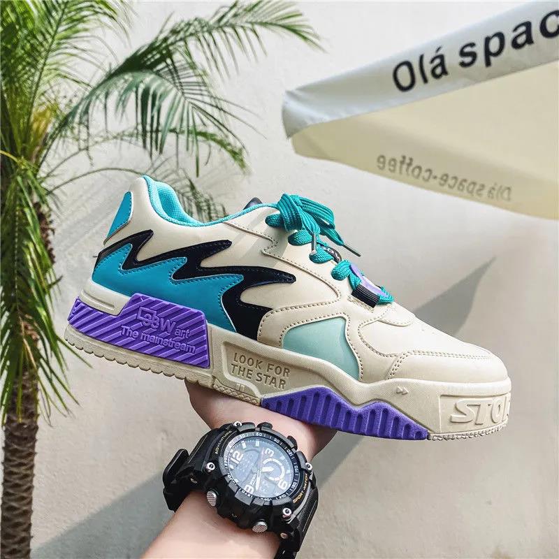 Canvas Shoes Men's Low-top Spring Harajuku Style Men's Shoes Ins Board Shoes Thick Bottom Color Matching Tide Shoes Summer