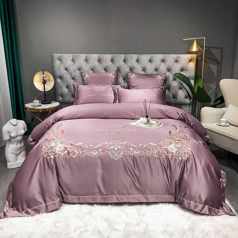Ice Silk Four-piece Set European-style Silk Duvet Cover Sheet Embroidery Bedding