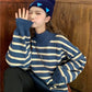 Pofulove 2 Colors Turtleneck Over Size Sweet Hit Color Striped Girly Lantern Cuffs Pullover Sweater
