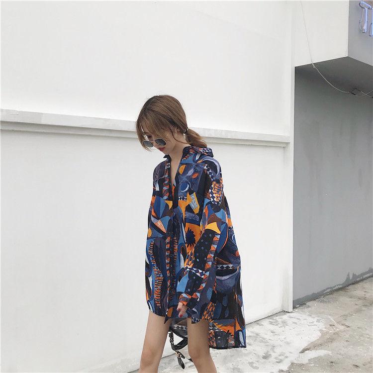 Geometric Print Women Dress Girl Loose O-Neck Casual Long T-shirt Dress Loose Home Comfort Outer Convenient