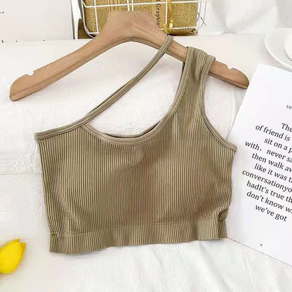 Half Turtleneck Sling Girl Sexy Vest Female with Chest Pad Outside Wear Inside Wear-proof Slim Top Wrap Chest Lingerie Yoga Fitness Sport Bar