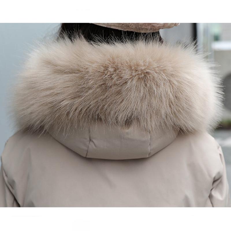 Women's Solid Color Hooded Down Jacket  Long Korean Loose Thick Coat Warm Cotton Coat  Large Wool Collar Winter Quilted Coat