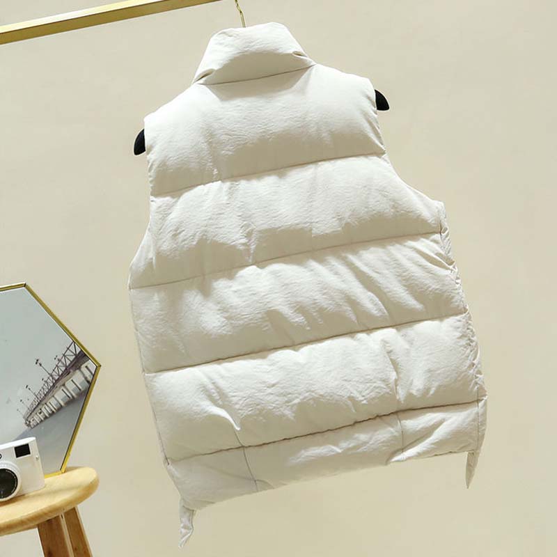 Women's Waistcoat Autumn and Winter Short Korean Bread Cotton Jacket Waistcoat Vest Women's Fashion Zipper Coat Elegant Stand-up Collar Down Jacket