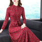 Autumn and winter stand-up collar long-sleeved waist slim dress long skirt floral skirt dress women