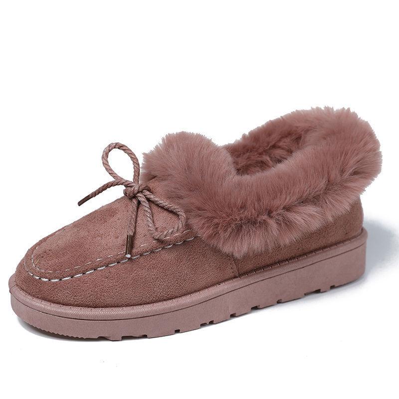 Fur Shoes To Keep Warm In Autumn and Winter Plus Velvet Korean Version of All-match Flat Snow Boots Women's Cotton Shoes