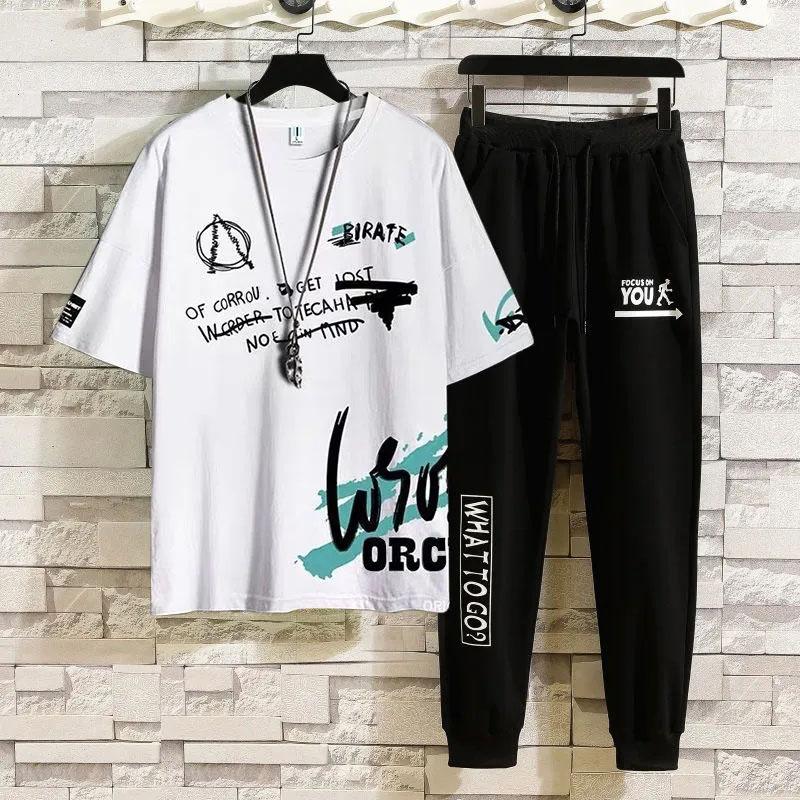 Summer Icy Breathable Short-sleeved Suit Men's Casual Sports Suit Student Personality Trend Trousers Two-piece Suit