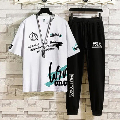 Summer Icy Breathable Short-sleeved Suit Men's Casual Sports Suit Student Personality Trend Trousers Two-piece Suit