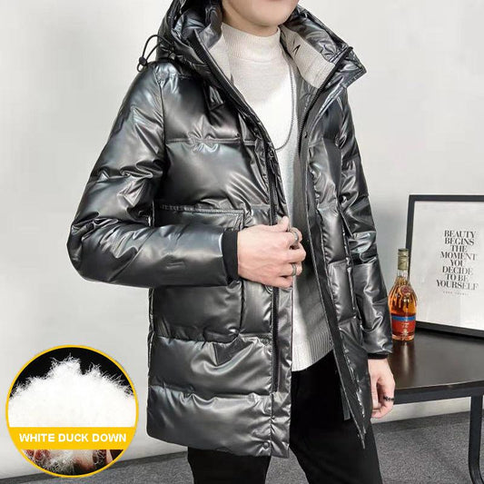 Winter Shiny Down Jacket Men's Mid-length Korean Style Trendy Brand Men's Thick Warm Jacket