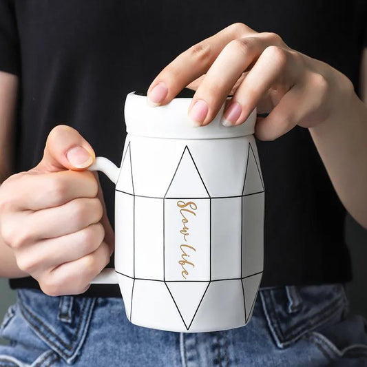 Ceramic Mug with Lid Mug Home Drinking Cup Office Cup Coffee Cup Couple Cup Large Capacity Water Cup Breakfast Cup