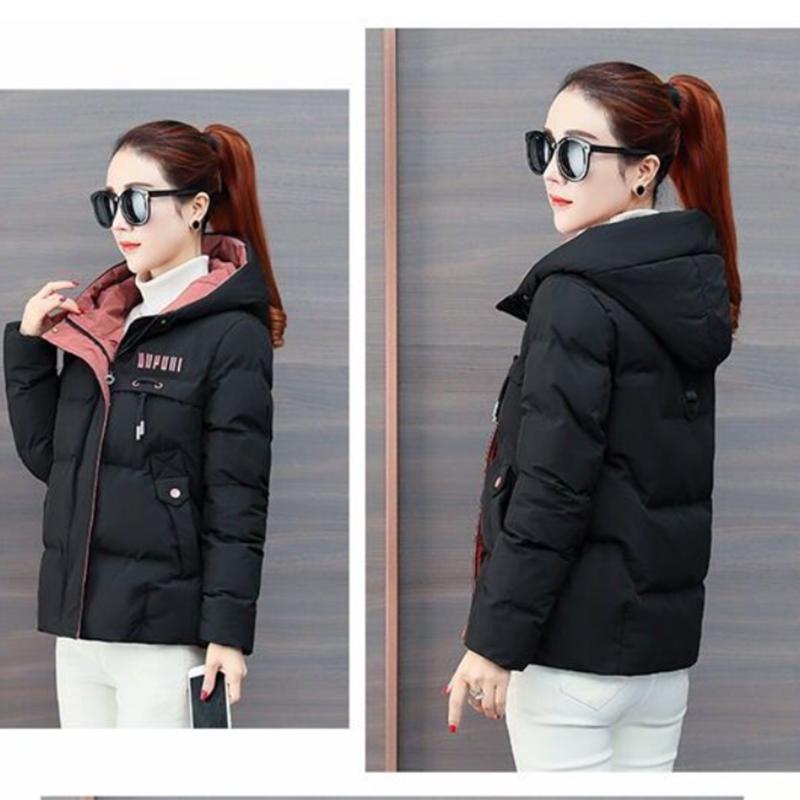 Women's Solid Color Short Down Jacket Winter Korean Style Loose Quilted Jacket Casual Warm Hooded Down Jacket