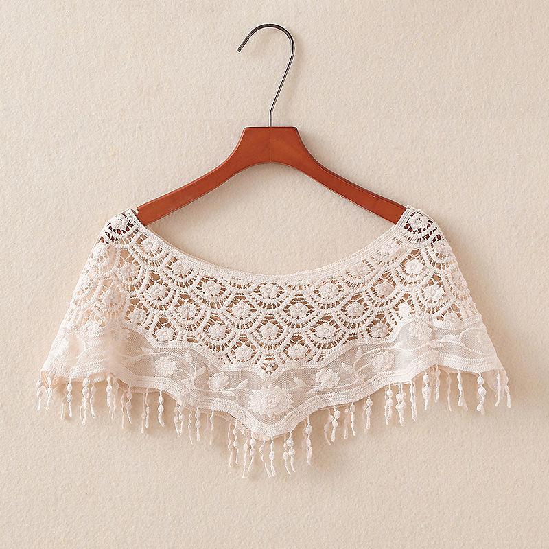 WTEMPO Lace Shawl Versatile  Pair with Dress Thin Sunscreen Solid Color Knotted Neckties Hollow