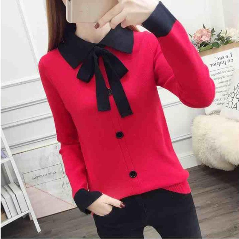 Autumn and Winter Loose Sweater Doll Collar Lace Top Bow Knit Women's Bottoming Shirt