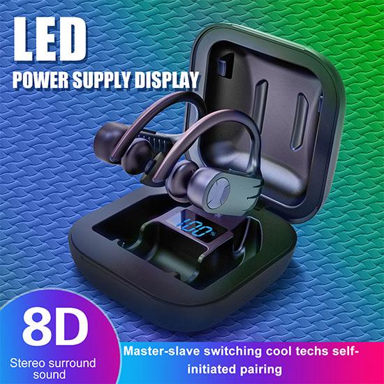 Bluetooth Earphones LED Digital Display 8D Wireless Bluetooth Headsets Hanging Ear Business Earphone