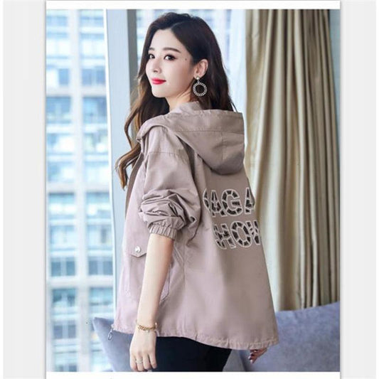 Spring and Autumn Plus Cotton Short Hooded Casual Small Windbreaker Loose Jacket Jacket Women