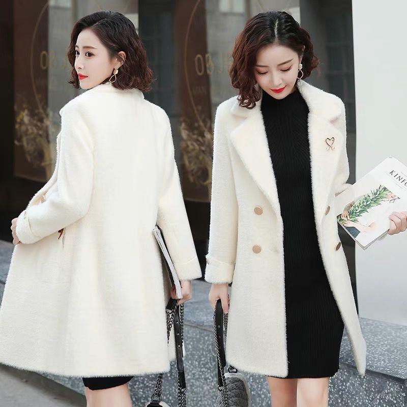 Imitation Mink Velvet Plus Cotton Thick Woolen Women's Coat Winter Fashion Slim Mid-length All-match Coat