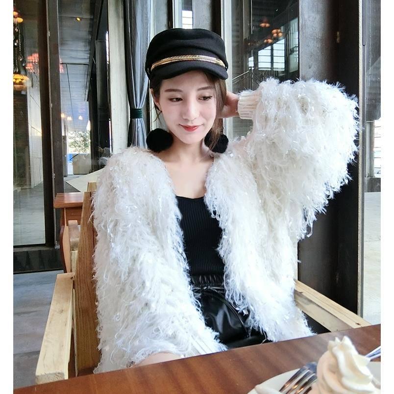 Pofulove 8 Colors Women Fuzzy Tassel Cardigan Knitwear Skin-friendly Sweater Chic Knitting Top