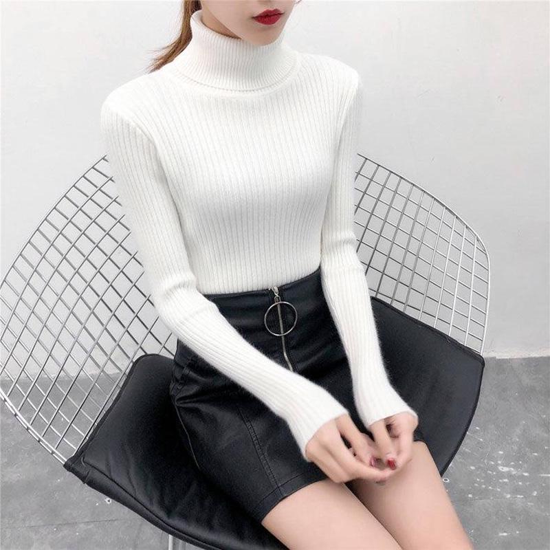 Turtleneck Sweater Women's Autumn and Winter Pullovers Slim Fit and Warm All-match Western Style Fashion Knitted Bottoming Shirt