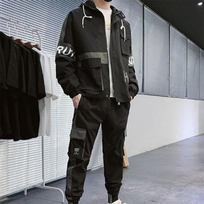 Jacket Men's Spring and Summer Sports Suit Men's Wear with A Set of Handsome Hip-hop Top Clothes Trendy Ruffian Handsome Work Jacket