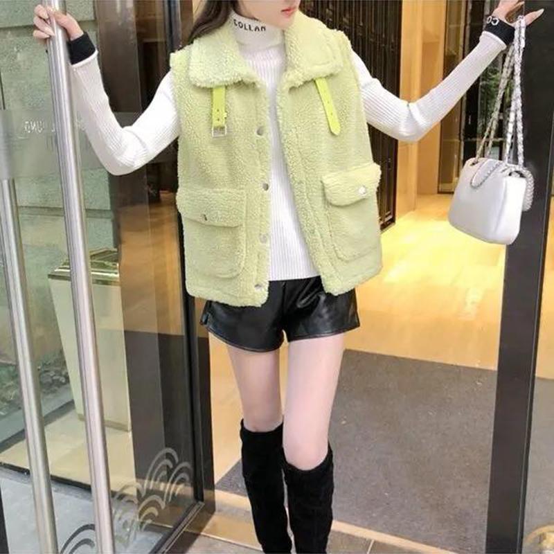 Lamb Wool Vest Women's Autumn and Winter New Style Outer Fur Vest Short Fur Waistcoat Soft and Comfortable