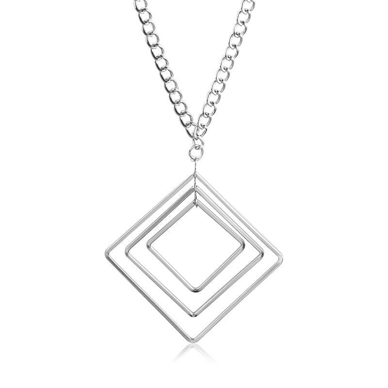 Square Multilayer Geometric Necklace Classic Long Style Wild Free Quality Handmade Sweater Chain