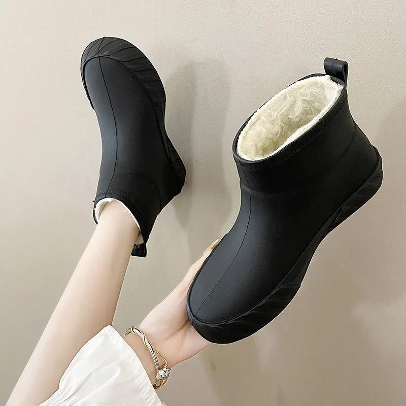 Winter Cold Proof Warm Rain Boots Ladies Water Shoes Cotton Thickened Outer Rain Boots Adult Non-slip Kitchen Work Shoes