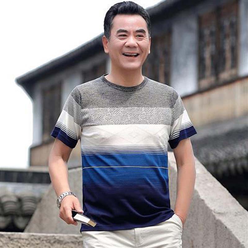 Summer Short-sleeved T-shirt Middle-aged Men's Round Neck Shirt Bottoming Shirt Middle-aged and Elderly Clothes Men's Clothing