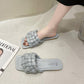 Slippers Women's Woven Square Toe Sandals Women's Summer Korean Version of All-match Flat-bottom Breathable Sandals Women's Outer Wear