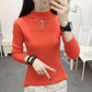 Pofulove Women Turtleneck Pullover Tops Slim Knit jumper Hollow Gauze Sweater Winter blue