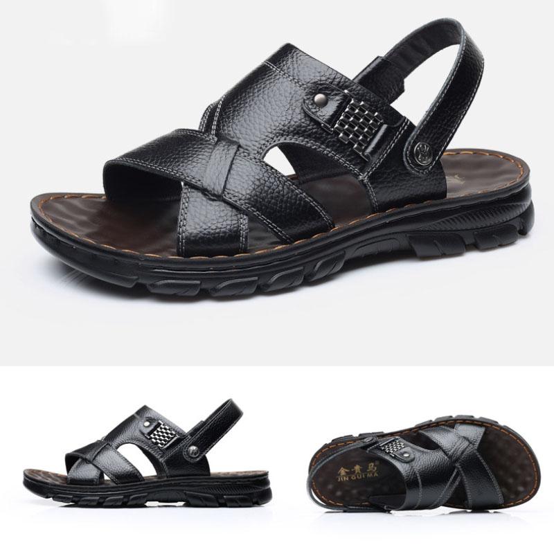 Waterproof Non-Slip Sandals Cow Leather Men's Soft Bottom Wear-Resistant Slippers Dual-Purpose Breathable Sandals