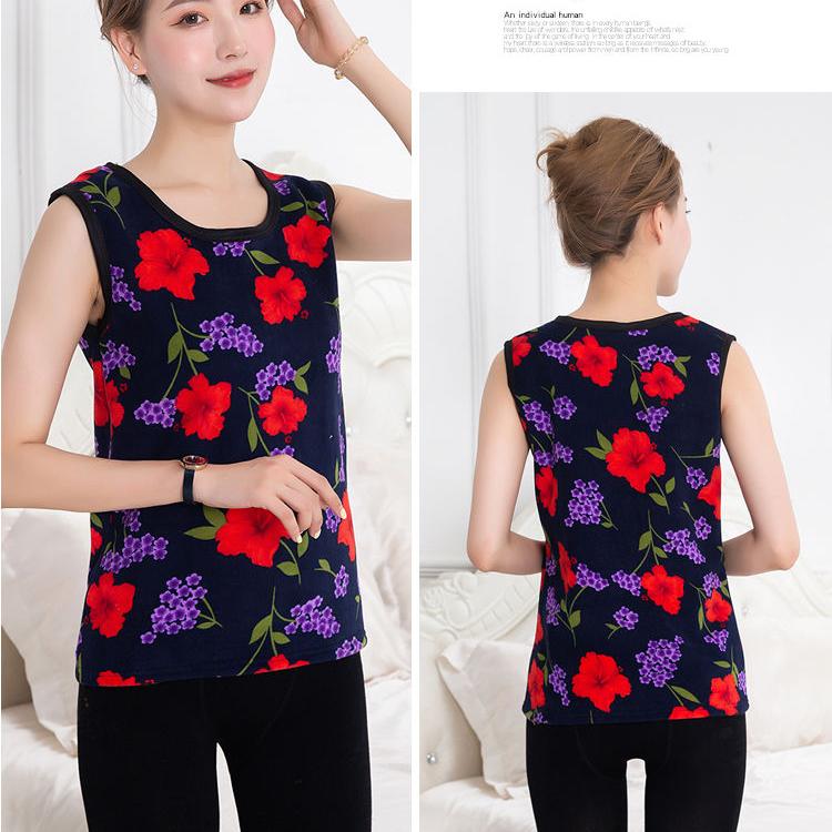 Thermal Vest Women Print Thermal Inner Wear Sexy Winter Clothes Floral Tank Tops Black Sleeveless Top Slim Body Undershirt Warm