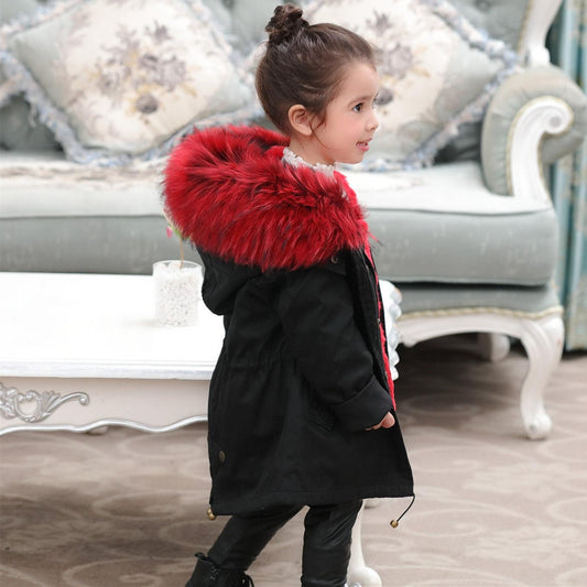 Kids Fur Parkas for Boys and Girls Winter Thick Warm Hooded Faux Fur Coat Unisex  Parka Jacket with Faux Fur Collar Outwear