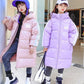 Children's White Duck Down Warm Down Jacket Mid-length Plus Velvet Padded Over The Knee Coat Winter
