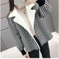 Autumn and Winter Knitted Cardigan Long Sleeve Lapel Loose Sweater Korean Fashion Plaid Jacket