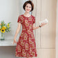 Floral Holiday Style Middle-aged and Elderly Plus Size Women's Dress Short-sleeved Mother Dress Long Skirt Slim Skirt