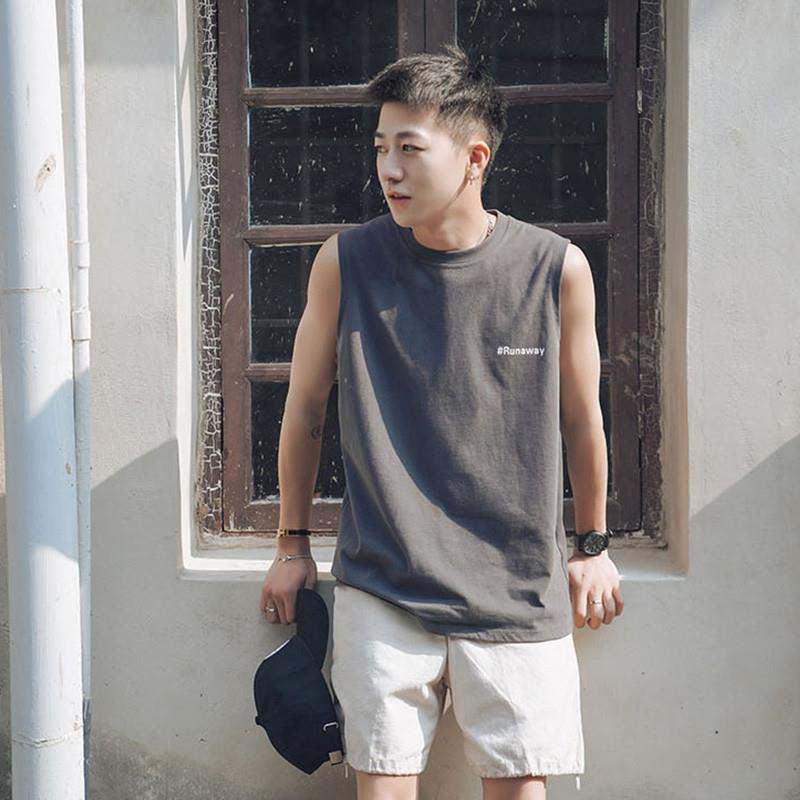 Summer Loose Waistcoat Vest Men's Sleeveless T-shirt Thin Sports Boys Tops