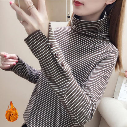 Thick Striped Sweater Loose Long Sleeve High Neck Bottoming Blouse