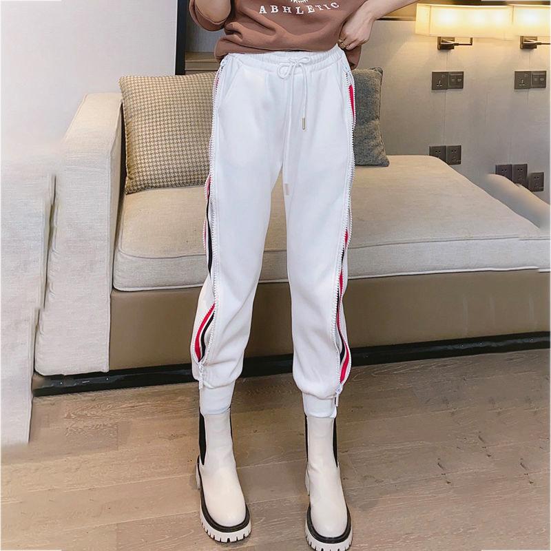 Color Stripe Zipper Sports Pants Women's Pants European Station Summer Loose Student Nine-point Harlan Trousers Casual Pants