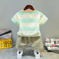 Boys Summer Suit Children's Clothes Striped Embroidered Printing Cute Casual Boy Baby Short-sleeved Shorts Two-piece Set