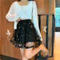 Female Simple High Waist Pleated Short Holiday Skirt Slim Elegant Vacation A-line Mesh Stitched Miniskirt