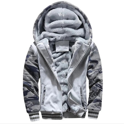 Plus Velvet Thickening of Same Style Mens Plus Velvet Camouflage Sweater Plus Size Warm Hooded Jacket Tide
