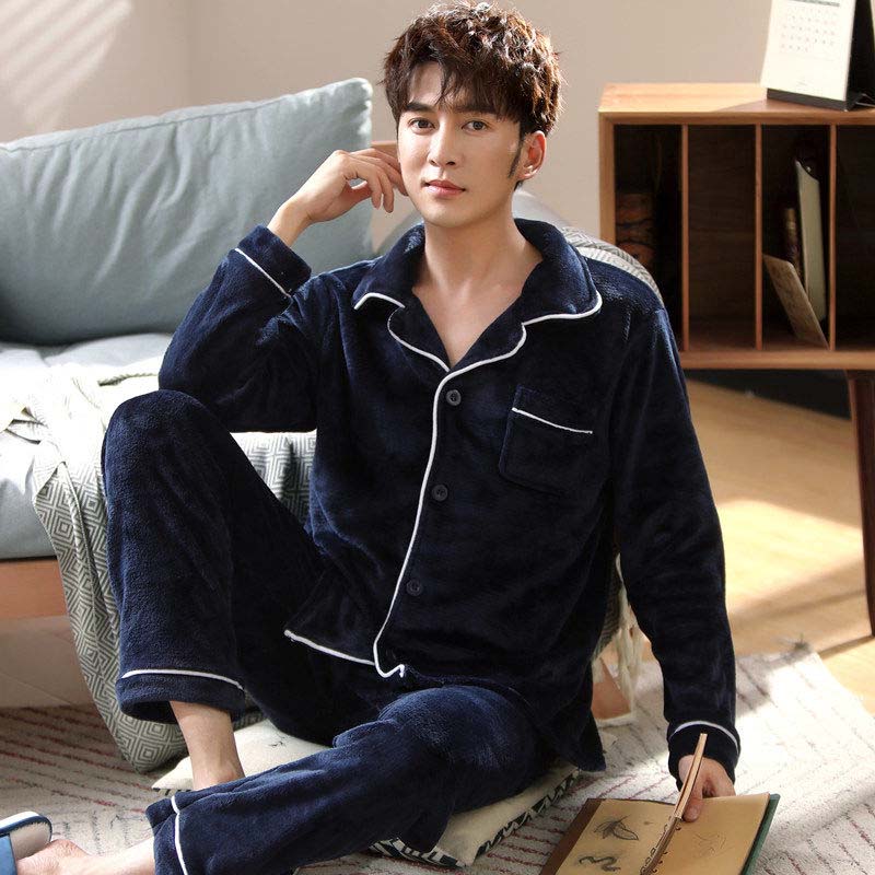 Autumn and Winter Men's Pajamas Thickened Plus Velvet Warm Pajamas Men's Long-sleeved Home Wear Plus Size