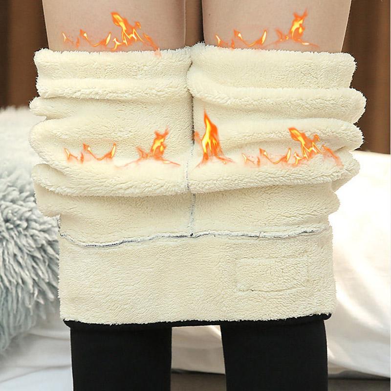 Lamb Velvet Leggings with Pockets Women Plus Velvet Thickening Winter Outer Wear One Large Size High Waist Extra Thick Warm Cotton Trousers