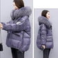 Women's Shiny Down Padded Jacket Mid-length Korean Style Loose Padded Jacket Warm Cotton Coat Big Fur Collar Winter Clothes