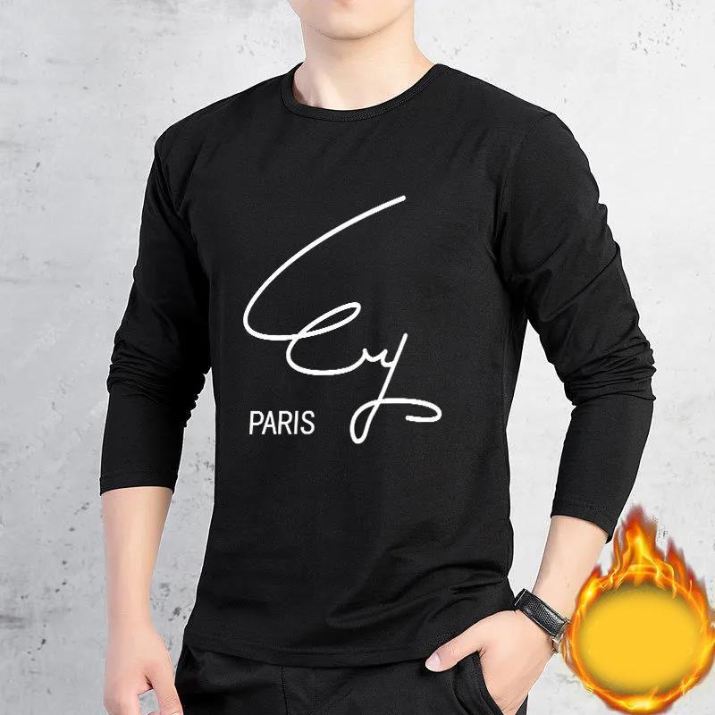 Winter Men's Long-sleeved T-shirt Pullover Sweater Autumn Clothes Plus Velvet Thickened Bottoming Shirt Men's Clothing